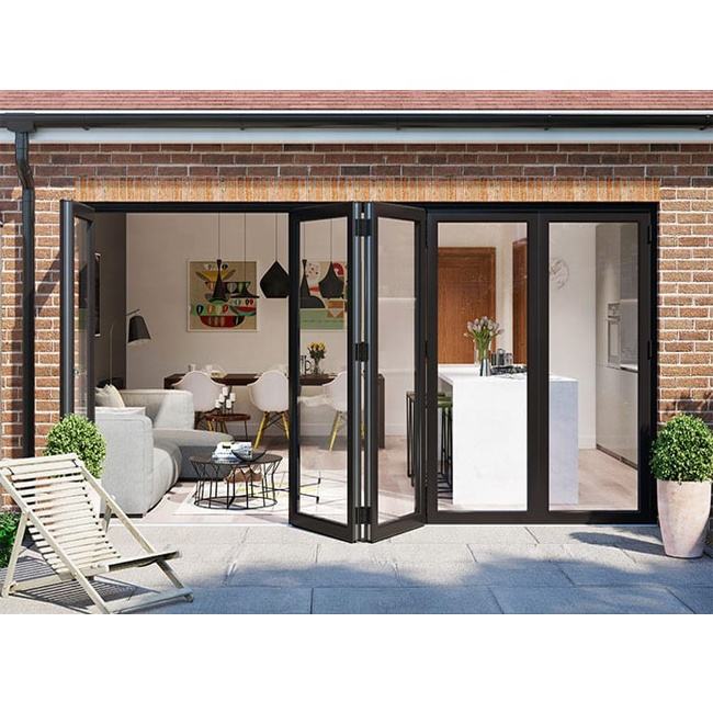 Commercial Aluminium Lowes Bi Fold Door Double Glass Sliding Folding Door For Entrance