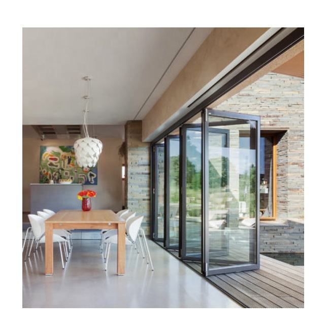 Commercial Aluminium Lowes Bi Fold Door Double Glass Sliding Folding Door For Entrance